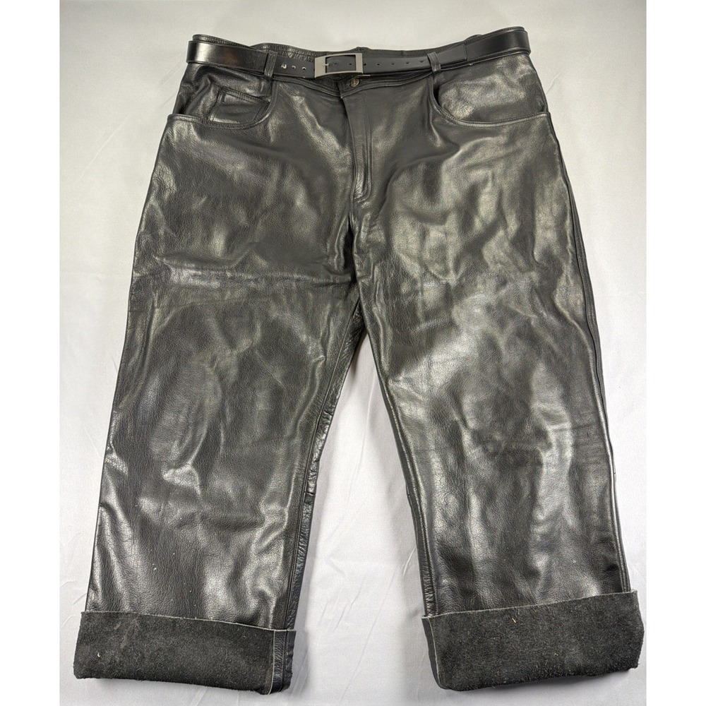 Xelement Men's Size 50 Black Genuine Leather Motorcycle Biker Riding Pants Be